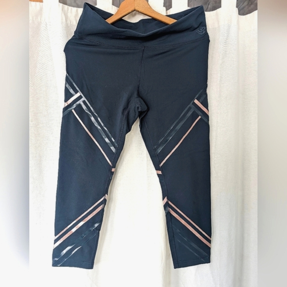 New Balance Navy Leggings with Pink Stripes Ladies Large